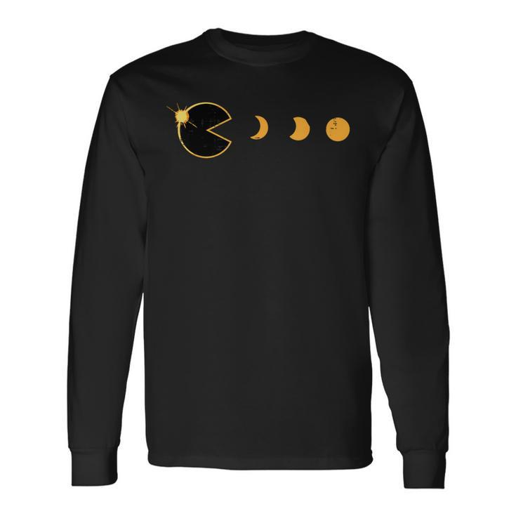 Solar Eclipse Gamer Eating Sun Retro Video Game Boys Kid Long Sleeve T-Shirt Gifts ideas