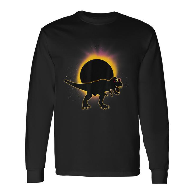 Solar Eclipse Trex Dinosaur Wearing Solar Eclipse Glasses Long Sleeve T-Shirt