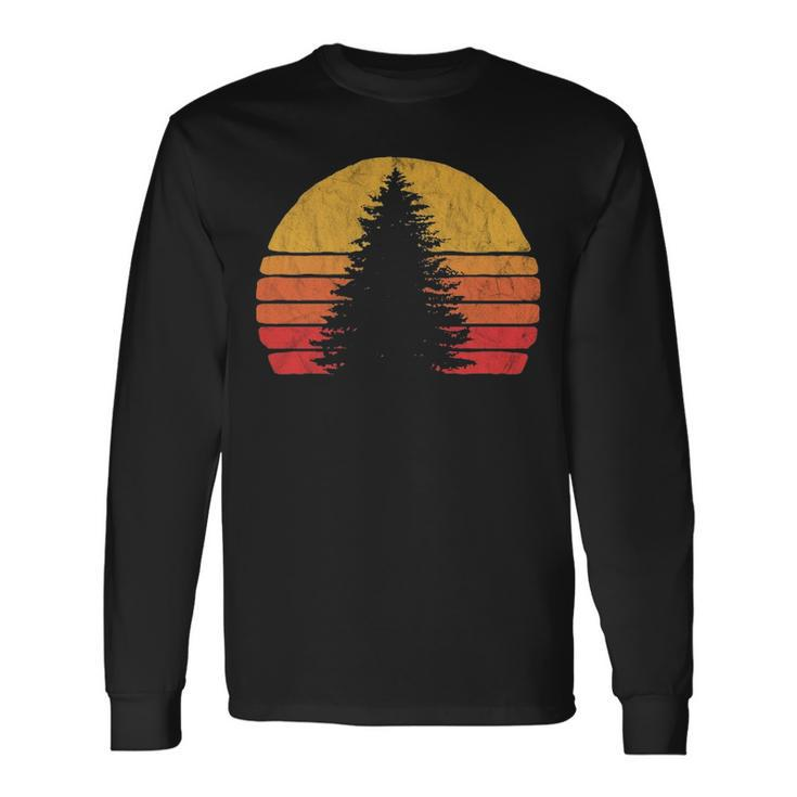 Solitary Pine Tree Sun  Vintage Retro Outdoor Graphic Pullover Long Sleeve T-Shirt