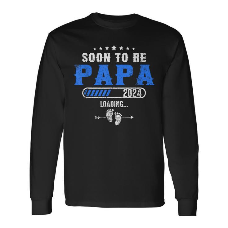 Soon To Be Papa Est 2024 Retroatertag New Daddy Langarmshirts Geschenkideen