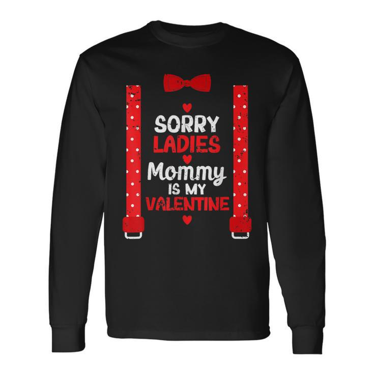 Sorry Ladies Mommy Is My Valentine Suspenders Bow Tie Long Sleeve T-Shirt Gifts ideas
