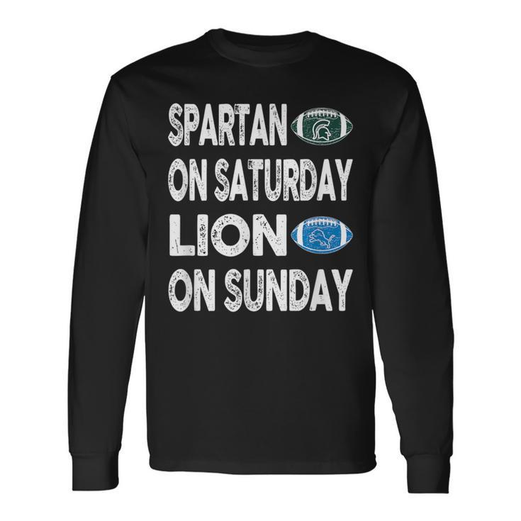 Spartan On Saturday Lion On Sunday Detroit Vintage Fun Long Sleeve T-Shirt
