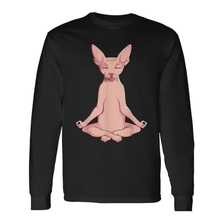 Sphynx Cat Yoga Meditation Breeder Hairless Pet Lover Long Sleeve T-Shirt