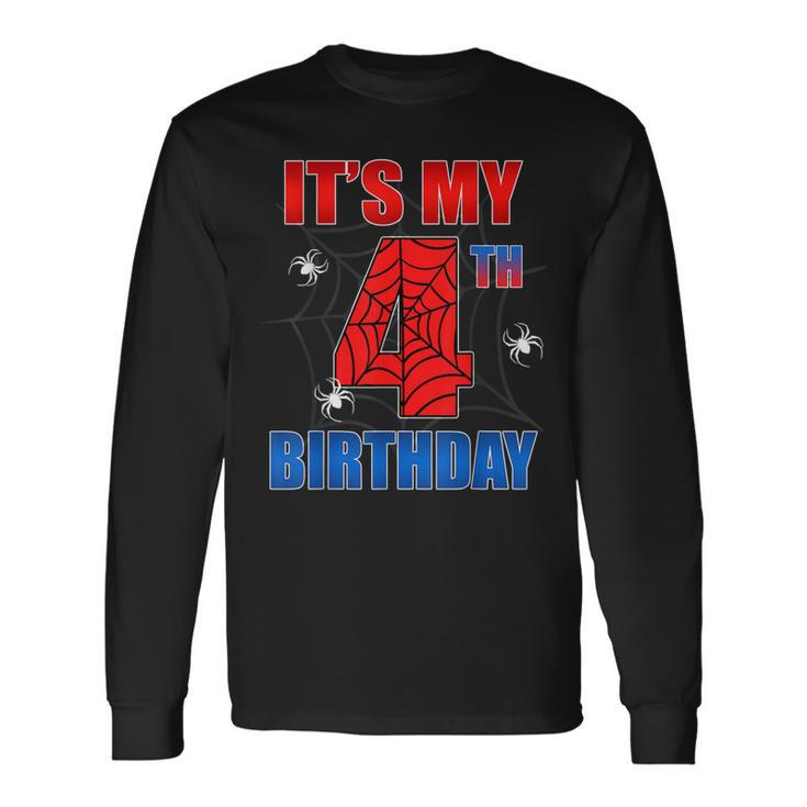 Spider Web 4 Years Old It's My 4Th Birthday Boy Party Long Sleeve T-Shirt