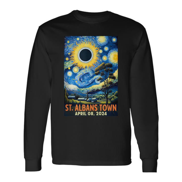 St Albans Town Vermont Total Solar Eclipse 2024 Starry Night Long Sleeve T-Shirt