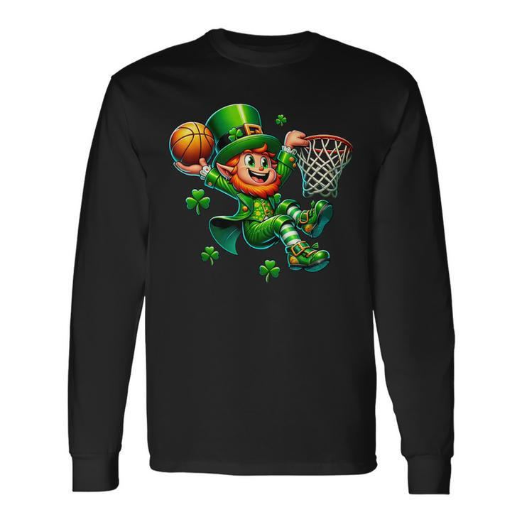 St Patrick's Day Basketball Irish Leprechaun Slam Dunk Long Sleeve T-Shirt Gifts ideas
