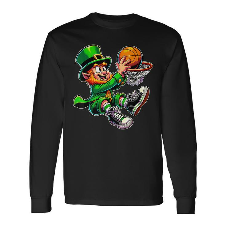 St Patrick's Day Irish Leprechaun Basketball Player Dunk Long Sleeve T-Shirt