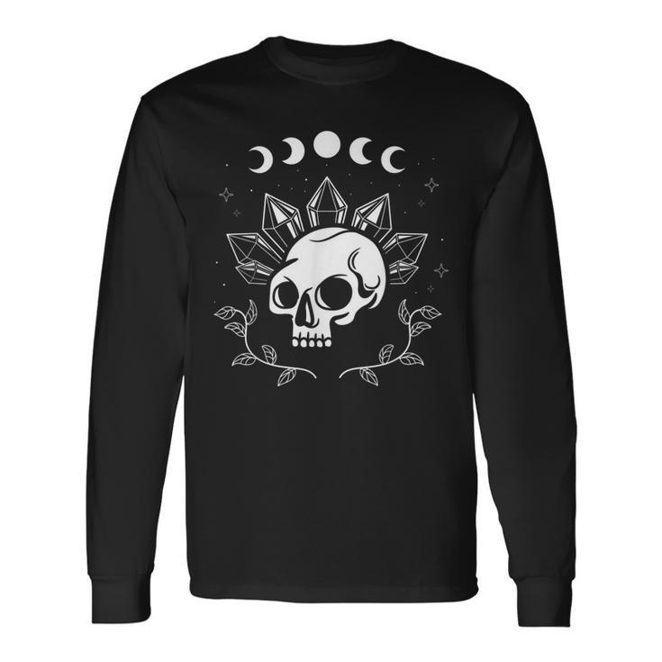 Stars Skull Pagan Gothic Crystals Wiccan Witch Moon Occult Long Sleeve T-Shirt