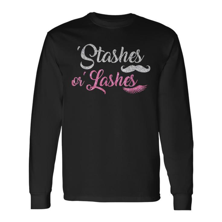 Stashes Or Lashes Baby Gender Shower Reveal T Long Sleeve T-Shirt