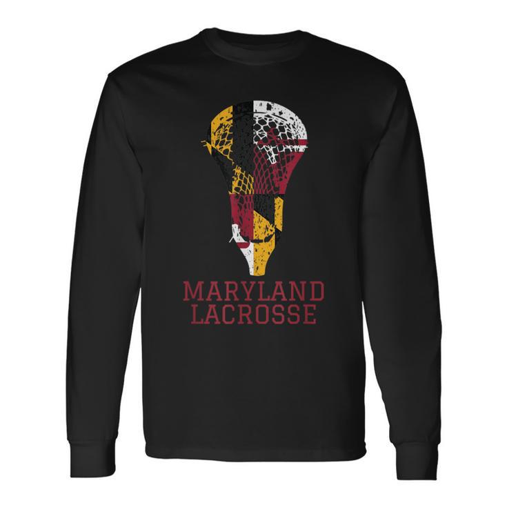 State Of Maryland Flag Lacrosse Team Player Lax Coach Long Sleeve T-Shirt