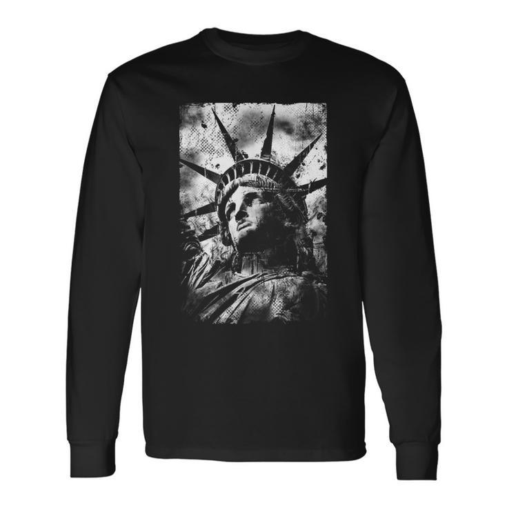 Statue Of Liberty Distressed Usa Graphic Long Sleeve T-Shirt