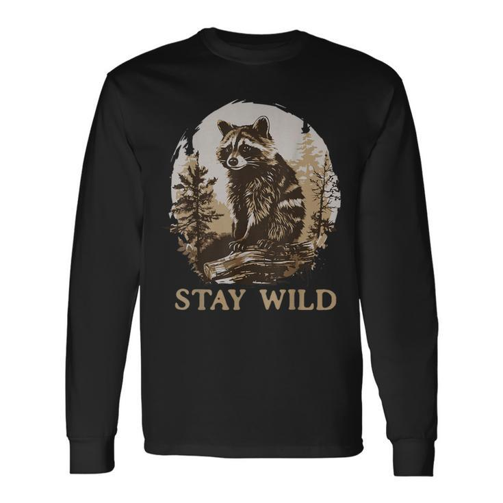 Stay Wild Cottagecore Aesthetic Raccoon Lover Vintage Racoon Long Sleeve T-Shirt