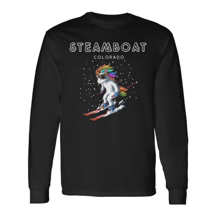 Steamboat Colorado  Unicorn Usa Ski Resort 80S Retro Pullover Long Sleeve T-Shirt