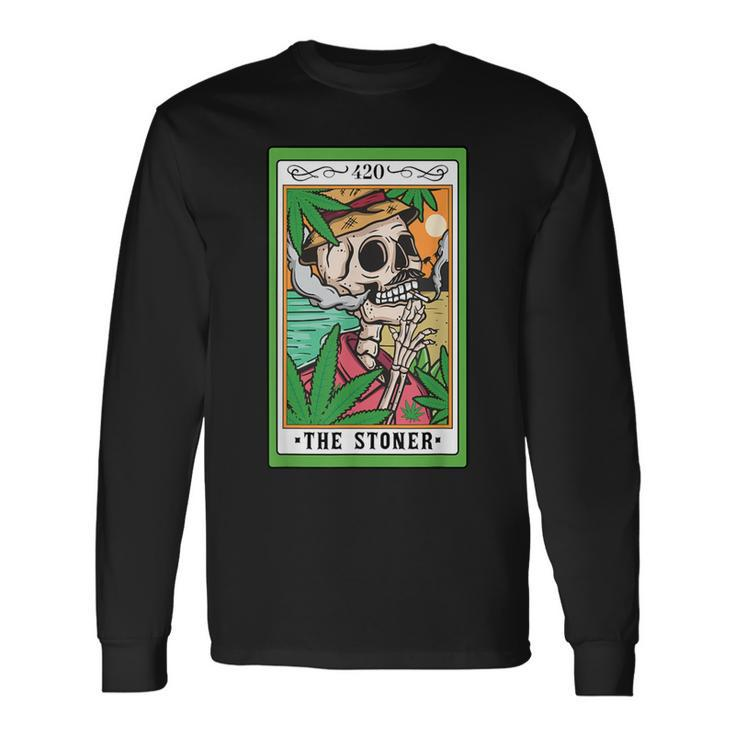 The Stoner Tarot Card Skeleton Cannabis Weed Lover Marijuana Long Sleeve T-Shirt