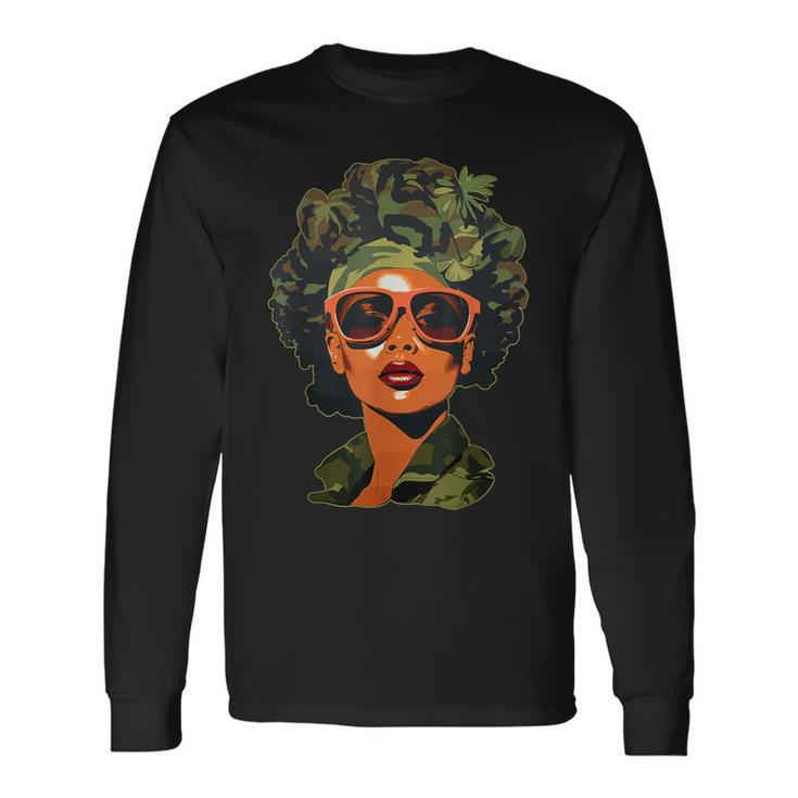 Strong Black Woman African American Camouflage Black Girl Long Sleeve T-Shirt
