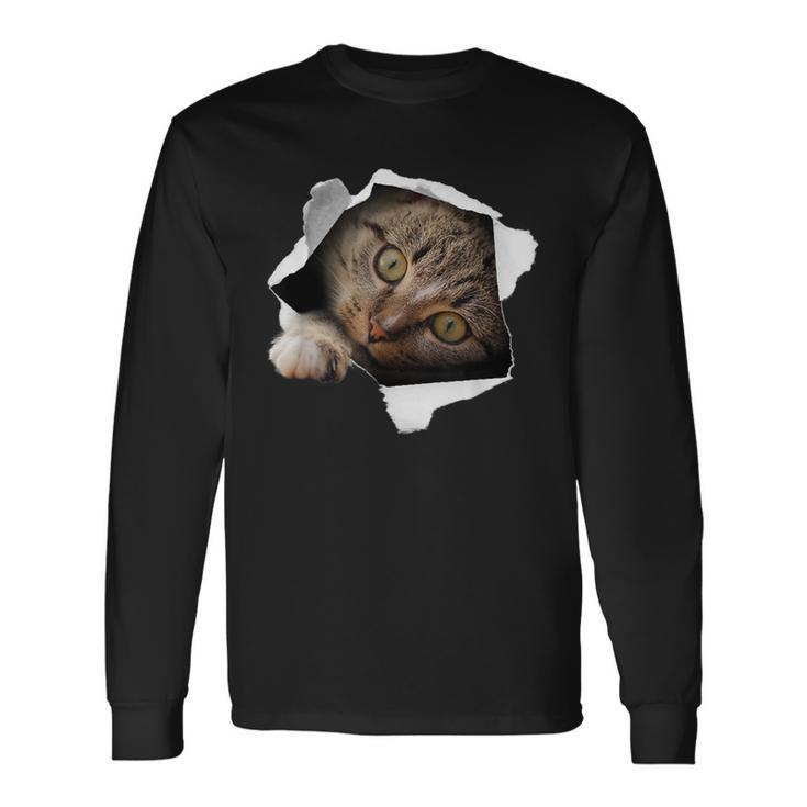 Stunning Tabby Cat Torn Cloth Cat Lovers Kitten Long Sleeve T-Shirt