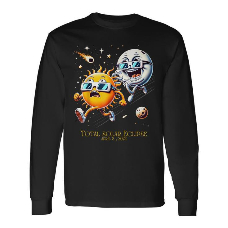 Sun Flees Moon Eclipse Chase Total Solar Eclipse 8-4-2024 Long Sleeve T-Shirt Gifts ideas