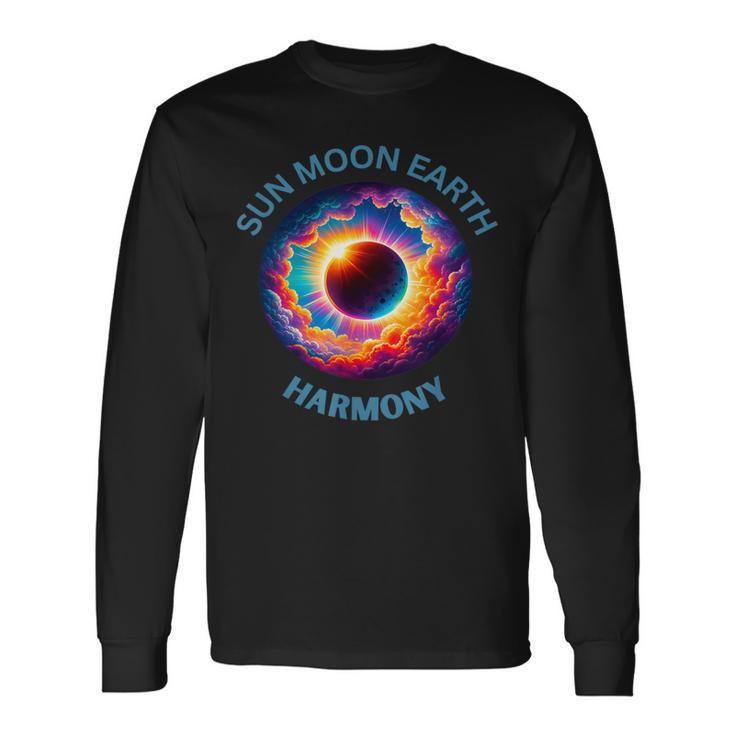 Sun Moon Earth Harmony Eclipse 2024 Long Sleeve T-Shirt