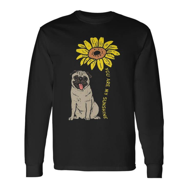 Sunflower Sunshine Pug Cute Animal Pet Dog Long Sleeve T-Shirt