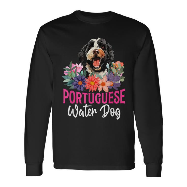 Sunset Retro Portuguese Water Dog Pet Paw Long Sleeve T-Shirt