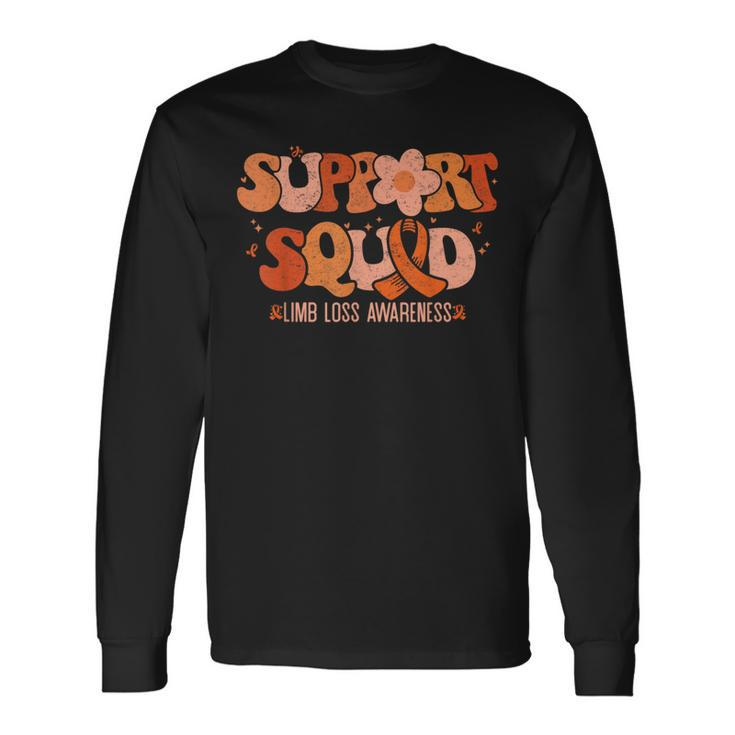 Support Squad Limb Loss Awareness Orange Ribbon Groovy Long Sleeve T-Shirt