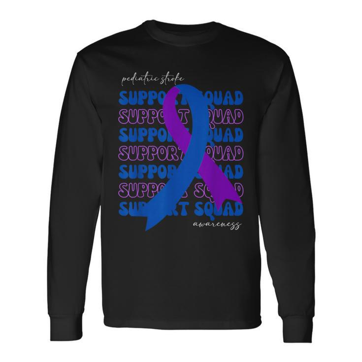 Support Squad Pediatric Stroke Awareness Purple Blue Ribbon Long Sleeve T-Shirt