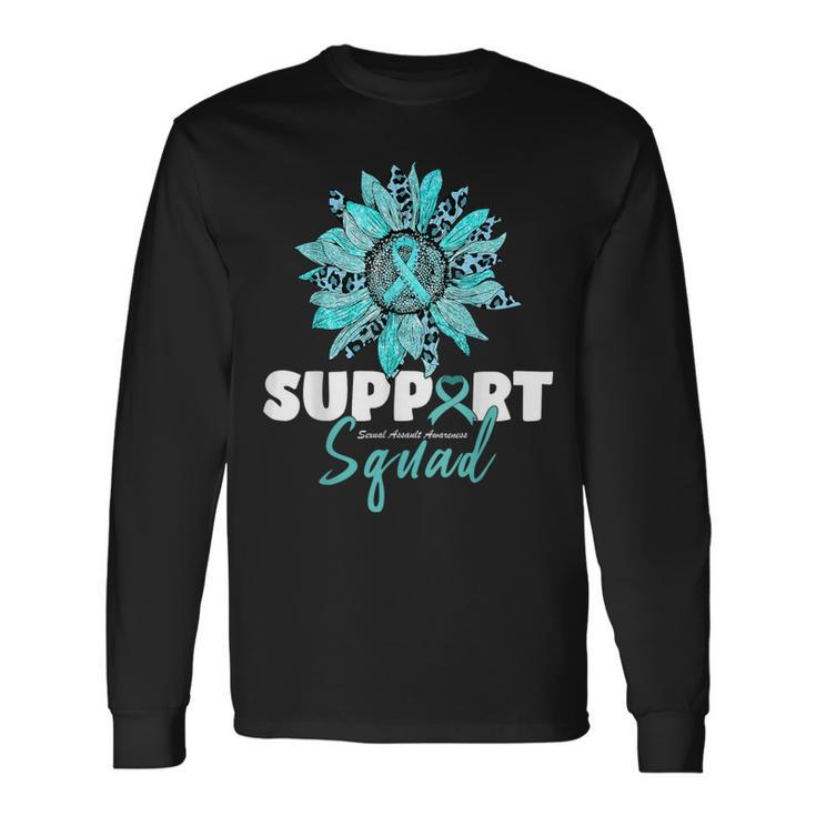 Support Squad Sexual Assault Awareness Month Teal Ribbon Long Sleeve T-Shirt