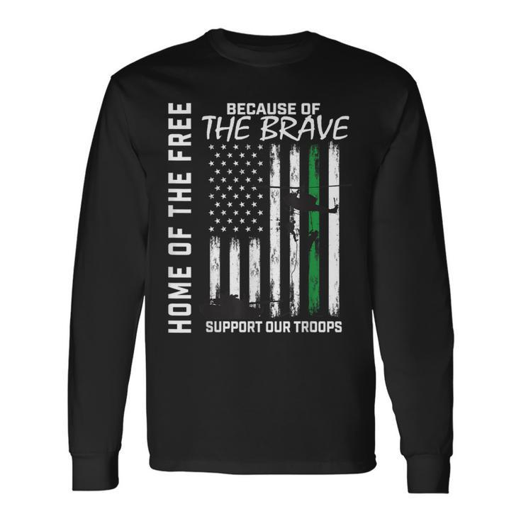 Support Our Troops Military Thin Green Line American Flag Long Sleeve T-Shirt