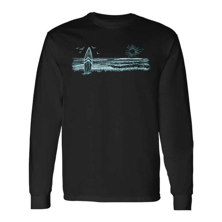 Surfboard For Surfers Retro Vintage Palm Surf For Women Long Sleeve T-Shirt