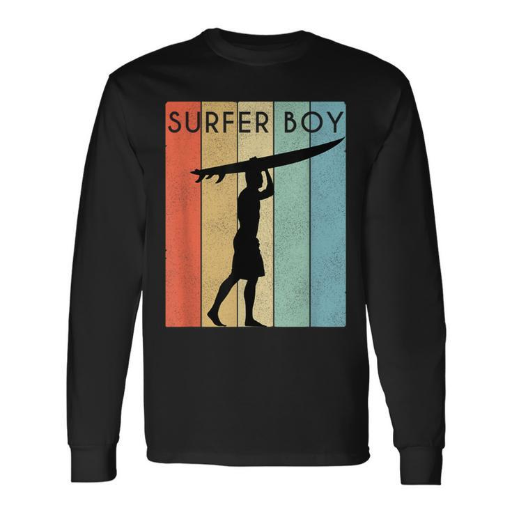 Surfer Boy Surf Illustration Surf Boy Throwback Long Sleeve T-Shirt