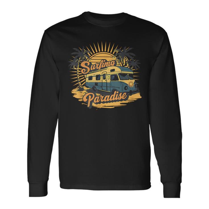 Surfing Paradise Beach Summer Vacation Camper Van Graphic Long Sleeve T-Shirt