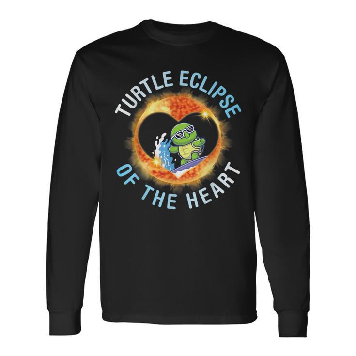 Surfing Total Eclipse Turtle Eclipse Of The Heart 04 08 2024 Long Sleeve T-Shirt