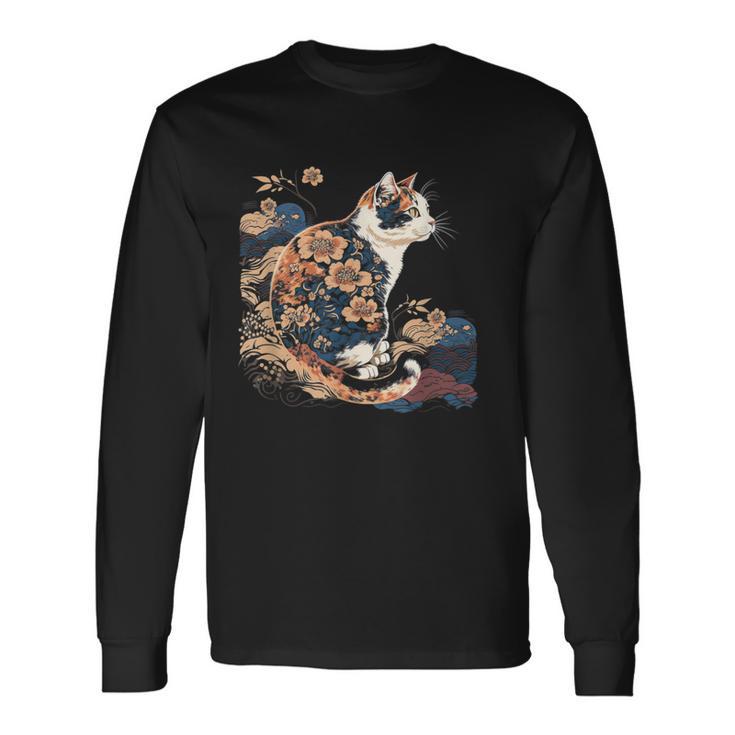 Surrealism Japanese Painting Calico Cat Long Sleeve T-Shirt