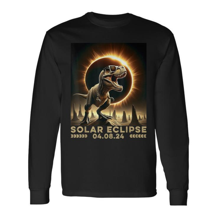 T-Rex Dinosaur Totality April 8 2024 Total Solar Eclipse Long Sleeve T-Shirt
