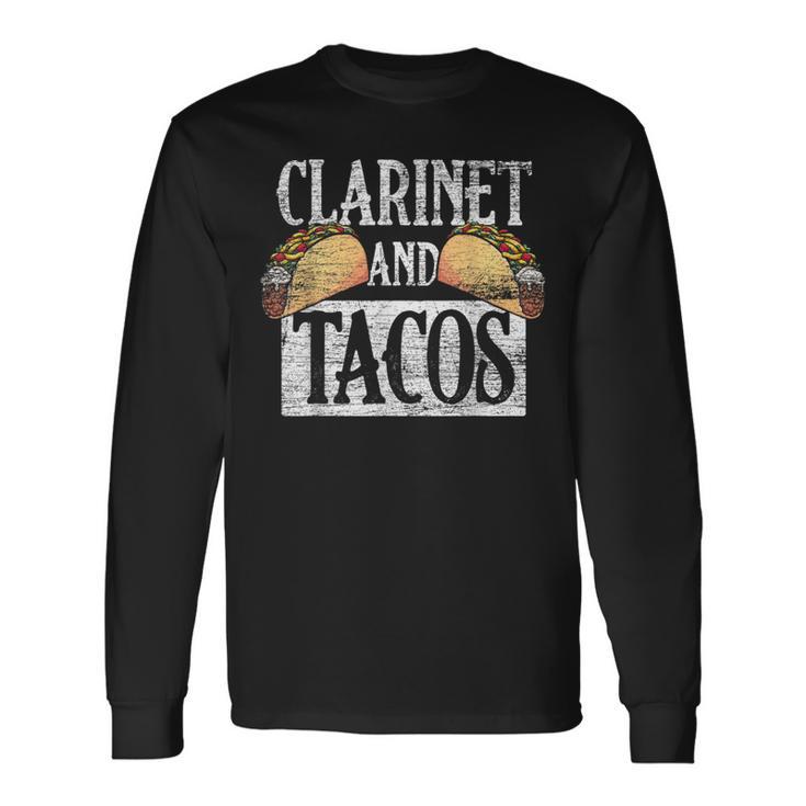 Tacos Mexico Cinco De Mayo Music Clarinet Long Sleeve T-Shirt