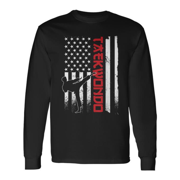 Taekwondo American Flag Taekwondo Fighter Us Flag Long Sleeve T-Shirt