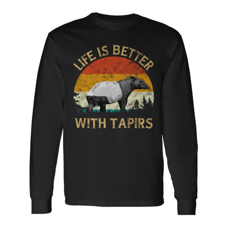 Tapir Lover Retro Vintage Tapir Sunset Tree Life With Tapirs Long Sleeve T-Shirt
