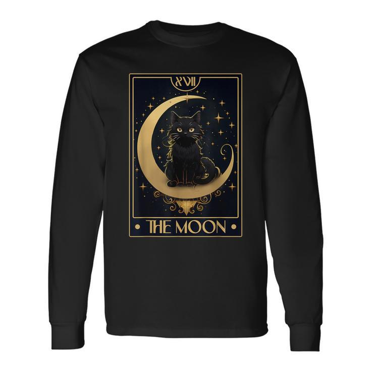 Tarot Card The Crescent Moon Black Cat Gothic Trendy Women Long Sleeve T-Shirt