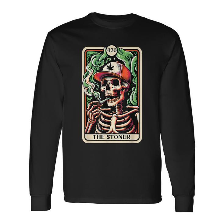 Tarot Card The Stoner Weed Lover Skeleton Cannabis 420 Long Sleeve T-Shirt