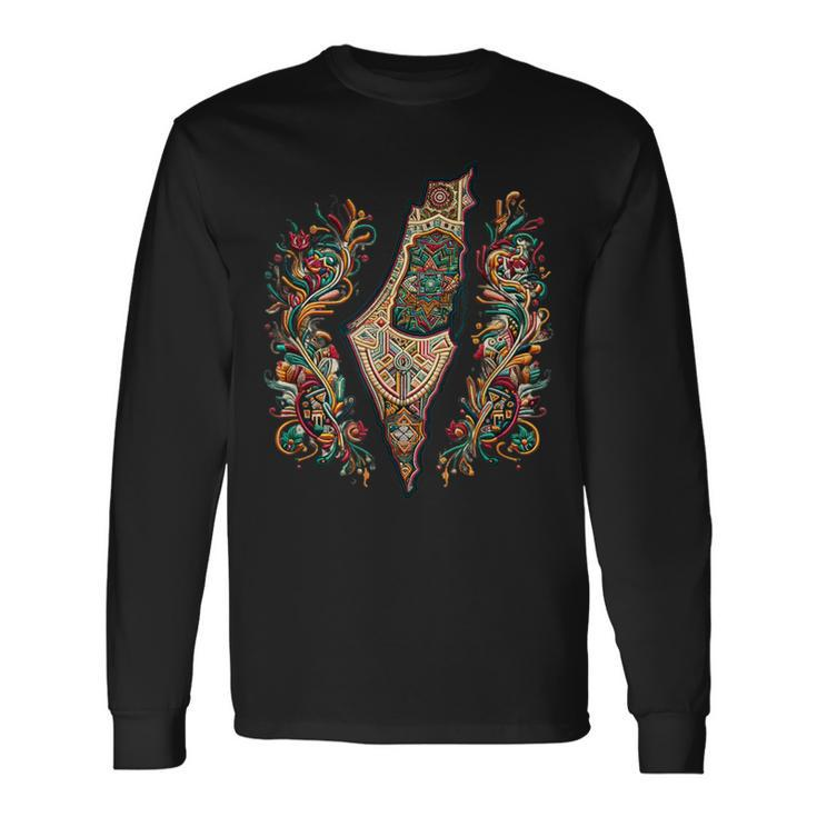 Tatreez Tapestry The Map Of Palestine Long Sleeve T-Shirt