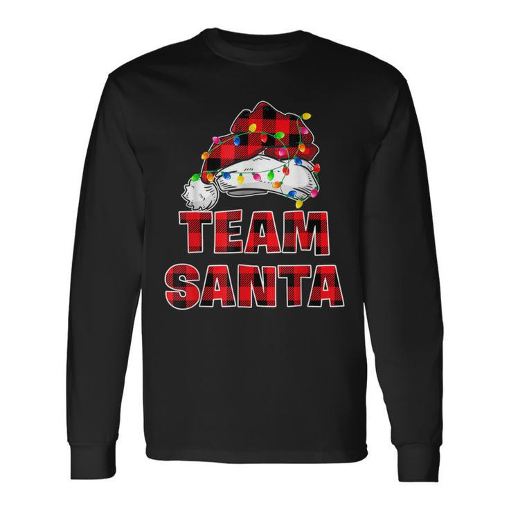 Team Santa Red Plaid Claus Hat Matching Family Christmas Long Sleeve T-Shirt