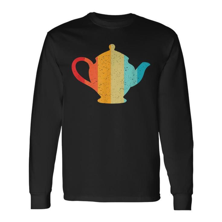 Teapot Silhouette Retro Vintage Style 70S 80S Distressed Long Sleeve T-Shirt