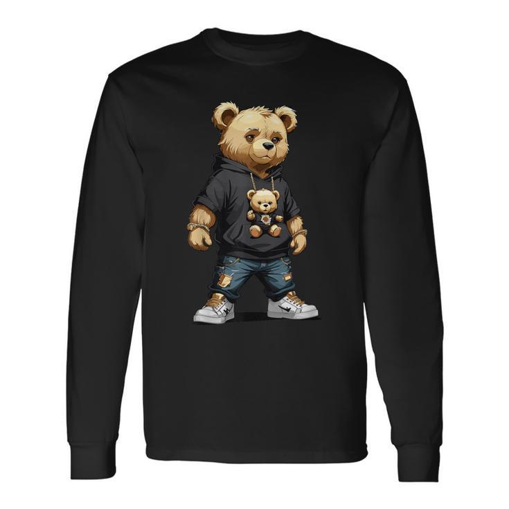 Teddy Bear Gangster In Hip Hop Street Clothes Long Sleeve T-Shirt