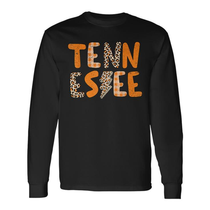 Tennessee State Flag Orange Plaid Leopard Tn Long Sleeve T-Shirt