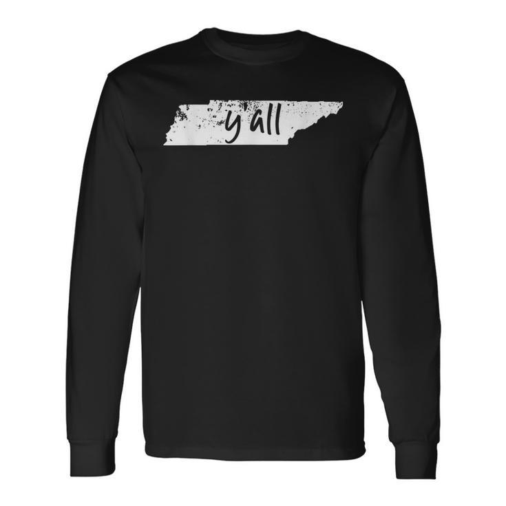 Tennessee State Y'all Tn Pride Map Yall Distressed Long Sleeve T-Shirt