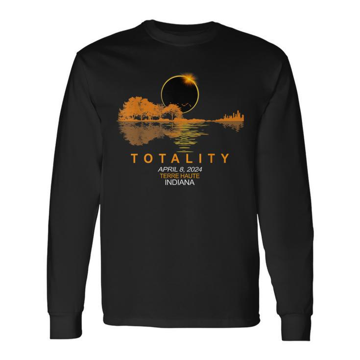 Terre Haute Indiana Total Solar Eclipse 2024 Guitar Long Sleeve T-Shirt