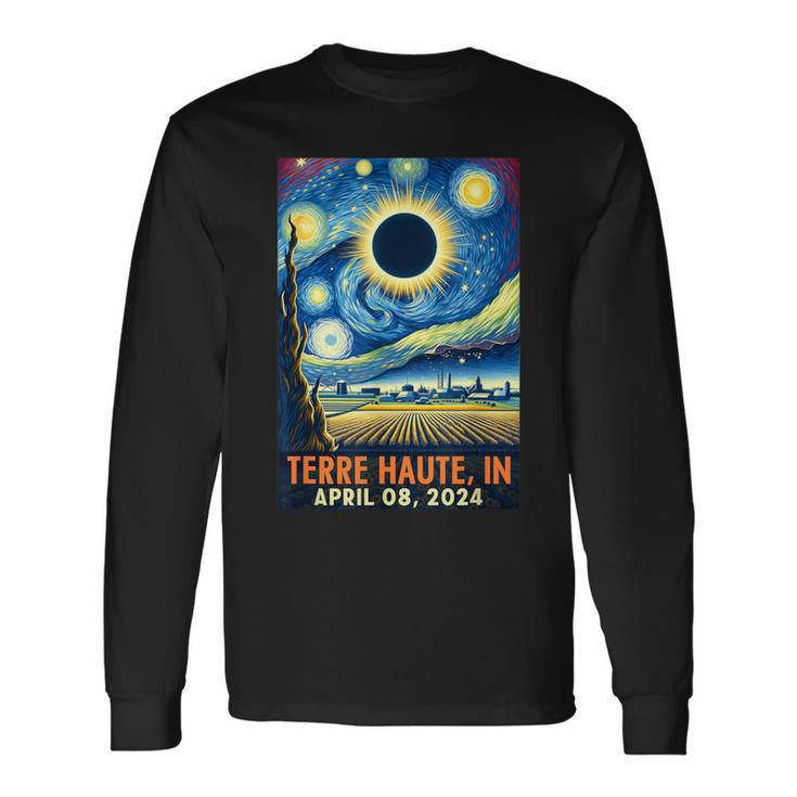 Terre Haute Indiana Total Solar Eclipse 2024 Starry Night Long Sleeve T-Shirt Gifts ideas