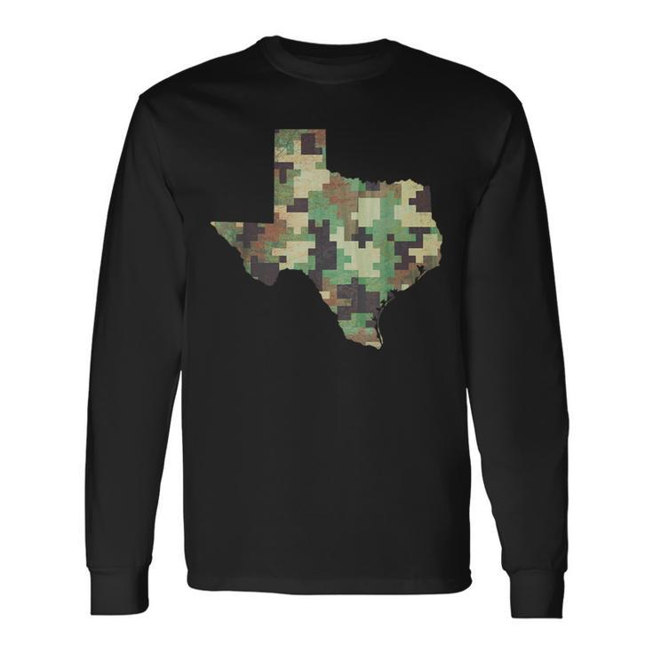 Texas Map Camo Outdoor Camouflage Hunters Military Long Sleeve T-Shirt