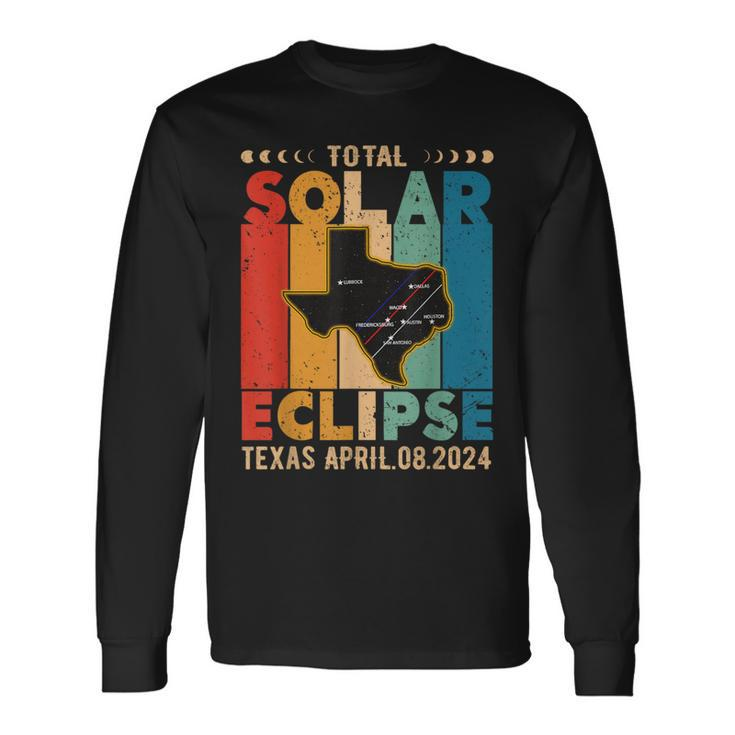 Texas Solar Eclipse Path 2024 Vintage Solar Eclipse In Texas Long Sleeve T-Shirt