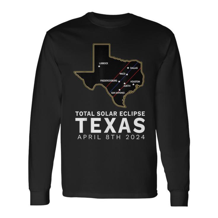 Texas Total Solar Eclipse 2024 Path Of Totality Texas Map Long Sleeve T-Shirt Gifts ideas